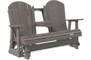LuxCraft 5' Adirondack Double Glider Bench, 2 Person Outdoor Glider Chair, Outdoor Gliding Loveseat (Coastal Gray)