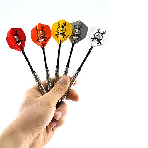 Professional Steel Tip Darts Set 22 grams -12 Pcs Stainless Needle Tipped Dart For Dartboard, Black Aluminum Shafts，Deer Flights (Red Orange Yellow), Nickel Silver Metal Barrels and Dart Sharpener - Thumbnail 5