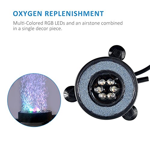 NICREW Multi-Colored LED Aquarium Air Stone Disk, Round Fish Tank Bubbler with Auto Color Changing LEDs