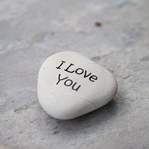 Garden Age Supply I Love You Engraved Stone Heart Shaped Beach Pebble Rock Sandblast Stone