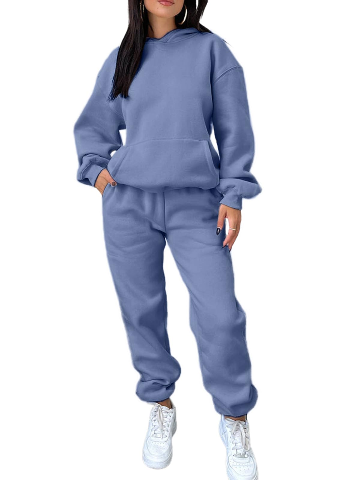 Photo 1 of **MISSING SWEATER** Track Suits for Women Set 2024 Fashion Y2K Oversized Hoodie Sweatshirt Matching High Waisted Sweatpants Outfit Light Blue M