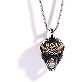 Gothic Demon Skull Head Necklace with Red Eye - Viking Pendant with 23.6' Chain, Hip Hop Style