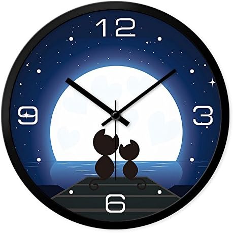 LauderHome 12-Inch Non-Ticking Silent Wall Clock with Modern and Nice Design for Living Room Large Kitchen Wall Clock Battery Operated (Moon ＆Cat)