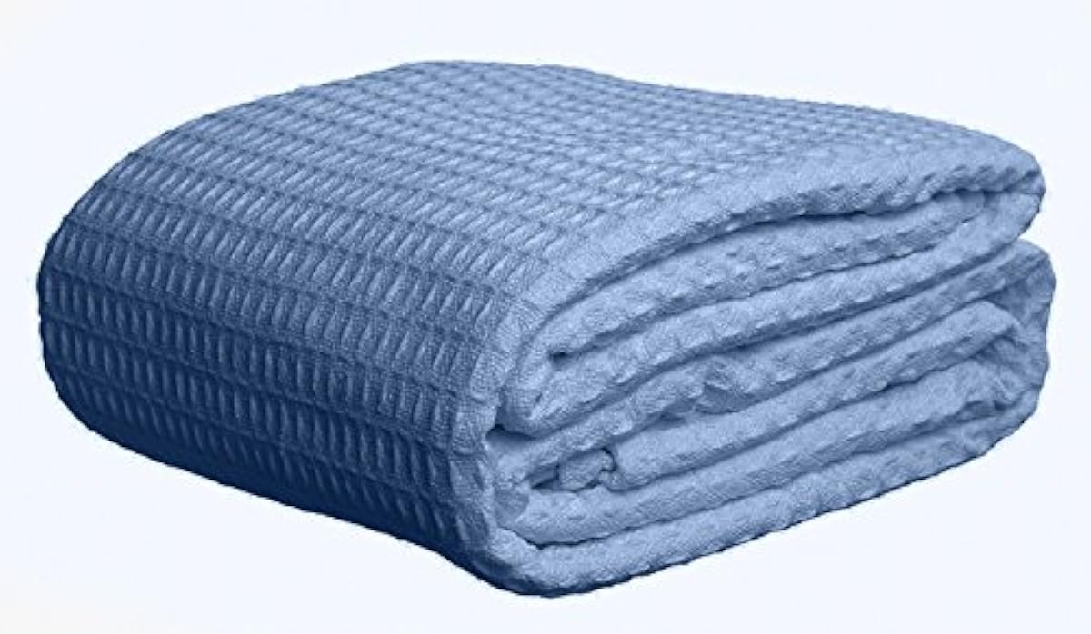 Deluxe 100 Soft Cotton Thermal Waffle Weave Blanket KING Size BLUE