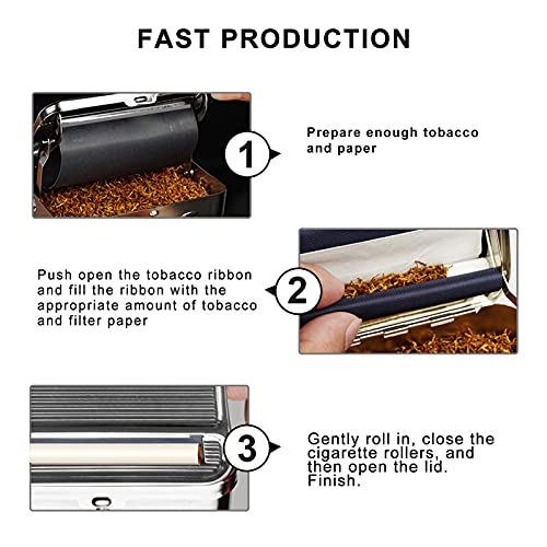 Automatic Rolling Box, Zooqi Cigarette Rolling Machine Portable Metal Box, Pocket Size Compact Weed Box for Rolling Tobacco, Smoking Roller and Storage Case (Silver)