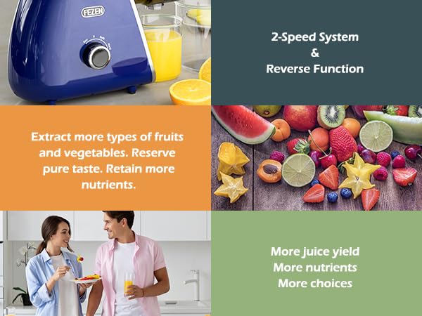 Juicer Machines for Fruits and Vegetables, FEZEN Juicers Best Sellers Easy to Clean 2 Speeds & Reverse Control, High Juice Yield & Fresh Taste, Celery Juice Extractor for High Nutrient Juice