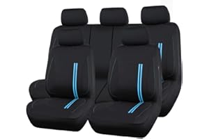 CAR PASS OUTLETS Sporty Full Set Universal Car Seat Cover,Airbag Compatible, Fit for Suvs,Vans,Sedans(Black with Blue)