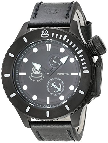 Invicta Men's 'Russian Diver' Swiss Quartz Stainless Steel and Leather Casual Watch, Color:Black (Model: 22013)