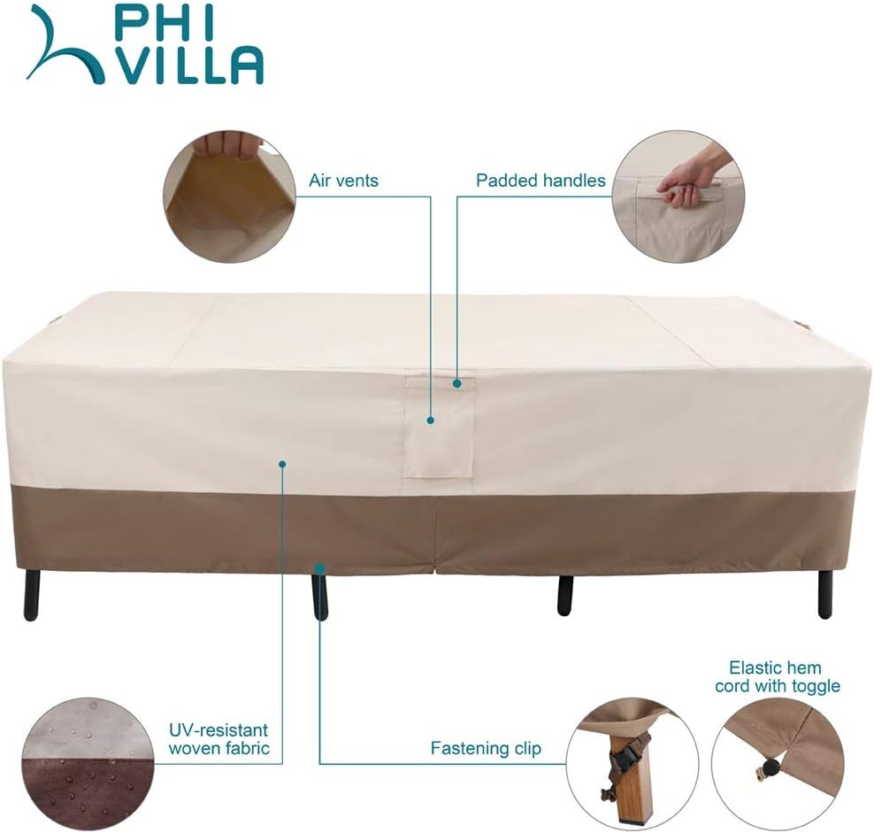 PHI VILLA Patio Table & Chairs Set Cover, Water Resistant Outdoor Furniture Dinning Set Covers with Pop-up Supporter, Rectangular/Oval, X-Large: Furniture & Decor