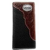 Western Premium Genuine Leather Tooled Men's Long Bifold Wallet premium cowboy wallets in 2 colors (Black Longhorn)
