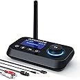 Ainostone Bluetooth Transmitter Receiver 3-in-1 Bluetooth 5.3 Audio Adapter for 2 Headphones with Bypass Volume Control ON/Off Switch LCD Display 3.5mm Aux/Optical/RCA for Home Stereo TV Speaker PC