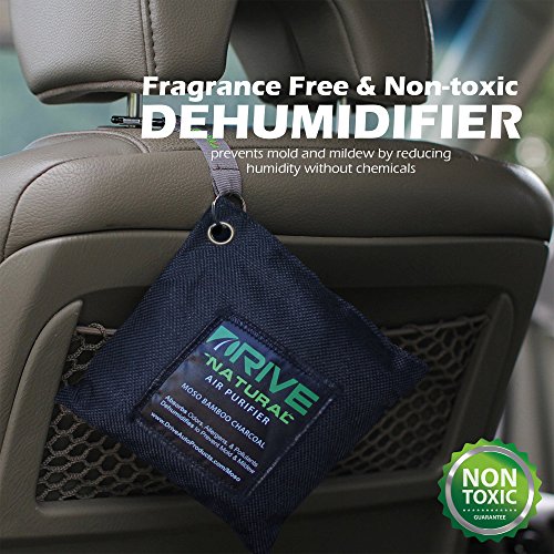 Natural Air Freshener by Drive - All Black Car Purifier is Certified Moso Bamboo Activated Charcoal 220g - Unscented Deodorizer, Drying Bag Removes Allergens & Moisture - Prevents Bacteria, Mildew - Thumbnail 4