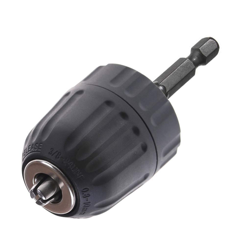 Gasea 0.8-10mm Keyless Drill Chuck Converter 3/8" 24UNF Thread Quick Change Adapter with 1/4" Hex Shank