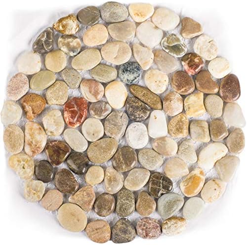 Polished Cobblestone Pebble Tile for Walls, Floors, Garden, Yards (1 box with 6 pieces) (Circle)