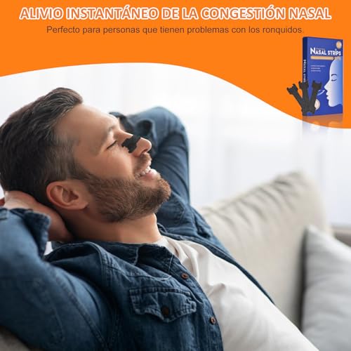 Tiras Nasales Antironquidos - 120 Nasal Strips para Alivio Instantáneo de la Congestión, Mejor Respiración y Sueño, Ideales para Deporte, Mejoran la Oxigenación - Hipoalergénicas y Seguras para la Piel (Negras)