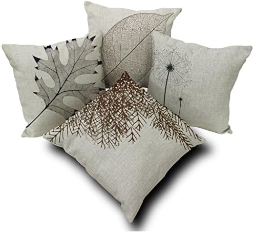 WarmTrendyHouse Square Linen Pillow Covers Autumn Defoliation Prints Pattern Pillow Case Home Sofa Decorative Throw Cushion Covers 18 x 18 inch (Set of 4 Defoliation 02)