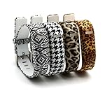 HoneyLife Fitbit Flex Cute Silicone Replacement Wristband Bracelets/ Wireless Activity and Sleep Tracker Accessory Pack with Buckle (Geo Print + Swallow Gird + Gold Leopard + Black Leopard)