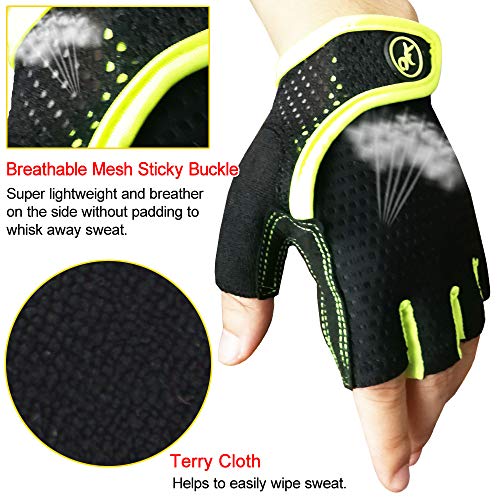 HuwaiH Bike Gloves Gel Pad Shock-Absorbing | Anti-Slip Outdoor Sports Riding Working Half Fingers Cycling Gloves Short Mountain Bicycle Motorcycle Gloves (Green, Small)