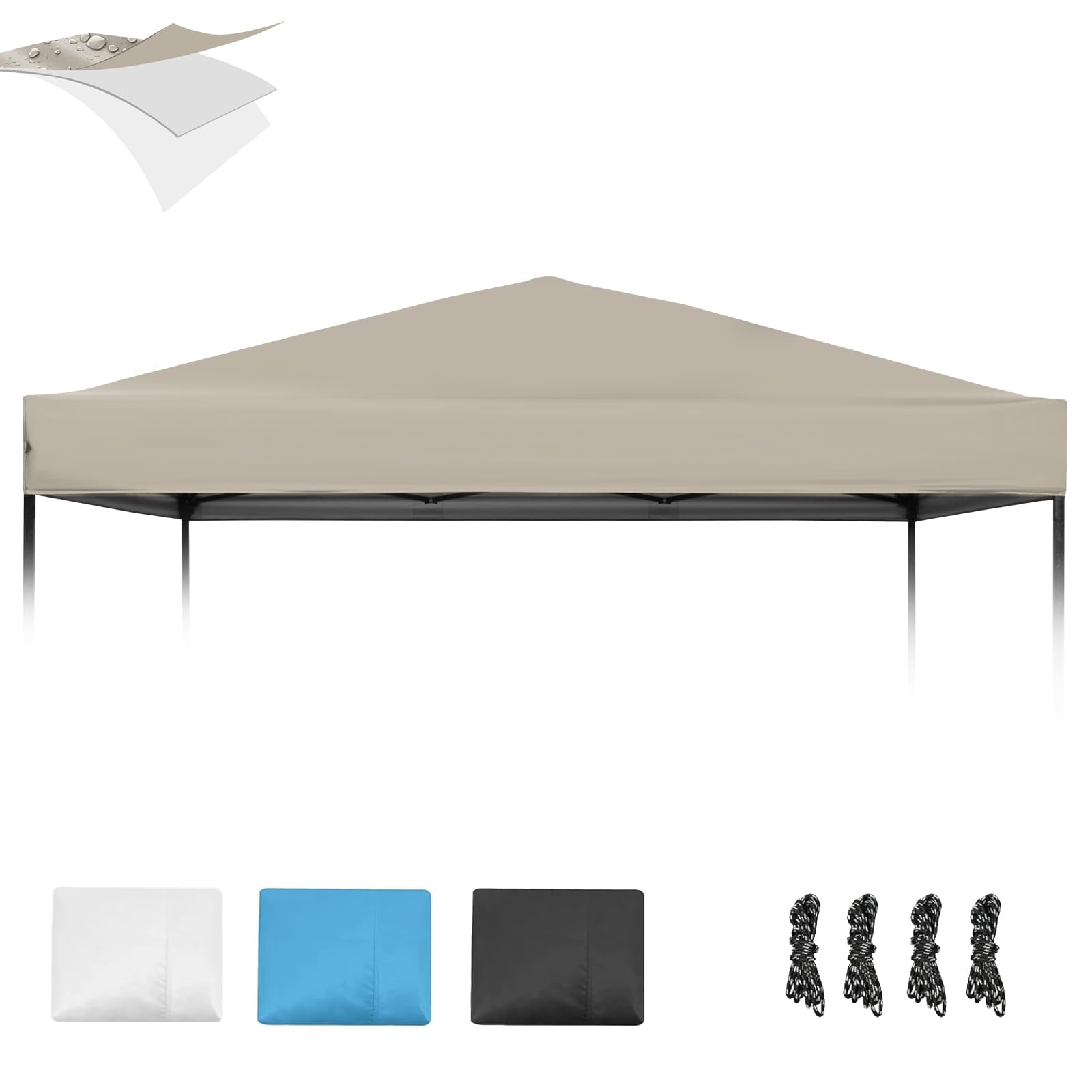 Photo 1 of 10×10 Canopy Replacement Top, Pop Up Canopy Replacement Tent Cover for Straight Leg Frame, Waterproof Canopy Top Cover for Garden Patio Camping (Top Only)(Khaki)