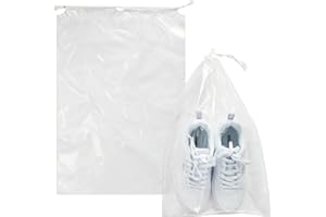 Belinlen 100 Pack 12x18 inch Plastic Drawstring Bags Transparent Shoe Bags for Travel Large Clear Shoes Storage Organizers Pouch with Cotton Draw Strings Shoe Dust Bags