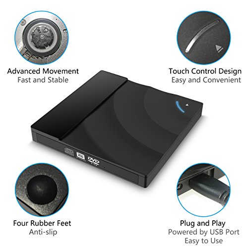 Touch Control External DVD CD Drive,High Speed USB 3.0 External DVD CD Burner Superdrive External CD-RW Drive for MacBook/Computer PC/Laptop/Desktp Windows 10/8/7 /Linux/Mac OS
