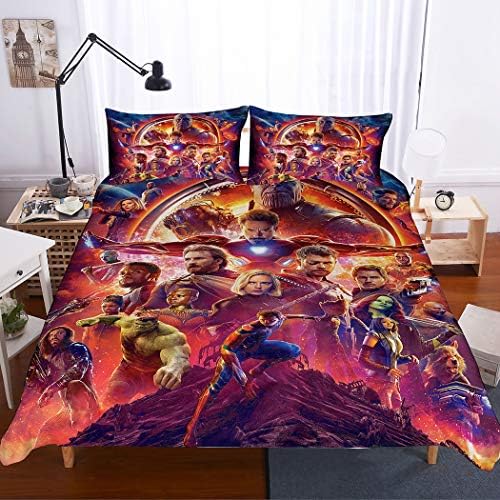 YANAN The Avengers Bedding Duvet Cover Set Duvet Cover plus 2 Pillow Covers Soft Quality Wrinkle Fade and Stain Resistant(Single)