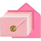 Toperd 100 Pieces A7 Envelopes with Gold Stickers 5 Colors 5.24 x 7.24 Inches for Wedding Cards, Birthday, Baby Shower, Invitations (5 Pink, 5 1/4 x 7 1/4 inches)