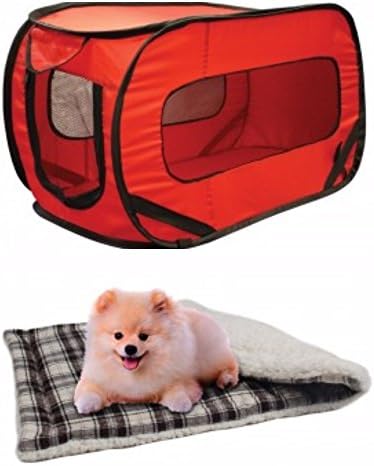Cozy Plaid Pet Blanket with Fleece Padding and Folding Pet Crate - 2 piece set DISCOUNTED PRICE