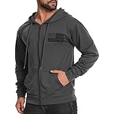 H HYFOL Men's Lightweight Full-Zip USA Flag Graphic Long Sleeve Hoodie American Patriotic Casual Sweatshirt