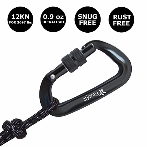 Favofit 12KN Heavy Duty Locking Aluminium Screwgate Carabiner Clips, Pack of 4, Black