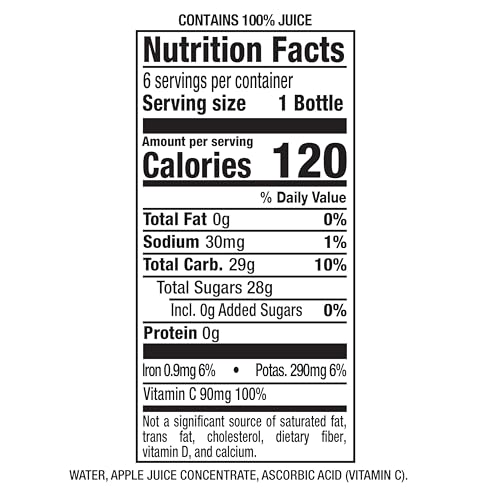 MOTT’S 100% ORIGINAL APPLE JUICE, 8 FL OZ BOTTLES, 24 COUNT (4 PACKS OF 6), 2 SERVINGS OF FRUIT, 100% FRUIT JUICE, GLUTEN-FREE, CAFFEINE-FREE, KOSHER, CONTAINS NO ARTIFICIAL COLORS OR SWEETENERS