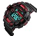 FANMIS Mens LED Sports Watch Military Multifunction Dual Time Alarm Countdown Stopwatch 12H/24H Time Backlight 164FT 50M Waterproof Calendar Month Day Date Watch (Black Red)
