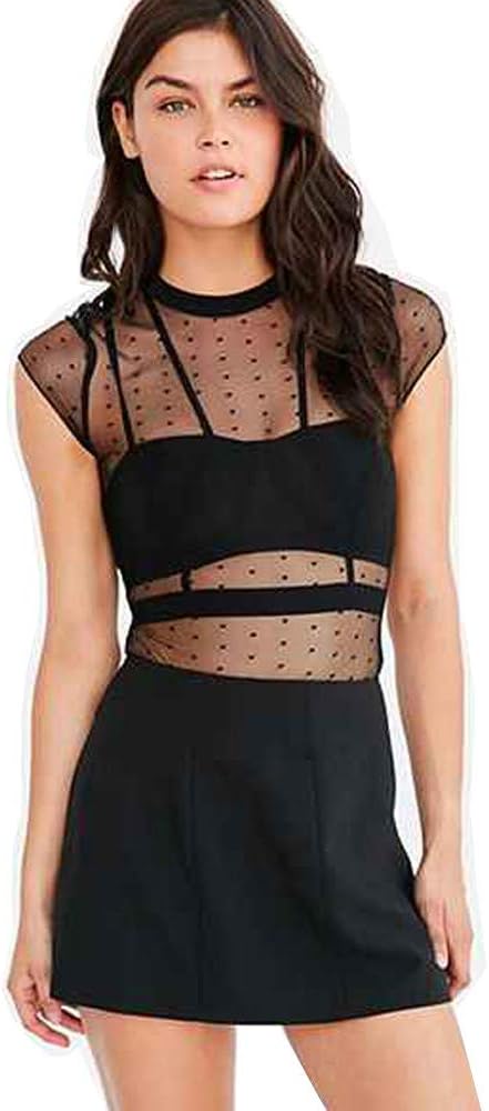 Lazzboy Women Women's See-Through Transparent Print/Lace Party Club Blouse