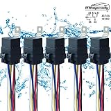 5 PACK 40/30 AMP 12 V DC Waterproof Relay and Harness - Heavy Duty 12 AWG Tinned Copper Wires, 5-PIN SPDT Bosch Style Automotive Relay
