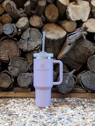 Livingstone1855 1.2 L Thermal Cup, Keeps 24 Hours Cold / 12 Hours Hot, 304 Stainless Steel Thermos Flask with Handle and Straw, Leakproof, Large Reusable Thermal Cup, BPA Free, Ideal for Gym, Office
