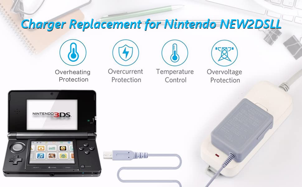 Trenro 3DS Charger Replacement for Nintendo 3DS/ DSi/DSi XL/ 2DS/ 2DS XL/New 3DS XL 100-240V, 2DS Wall Charging Cable Cord Plug AC Adapter for 2DS 3DS Console*Grey