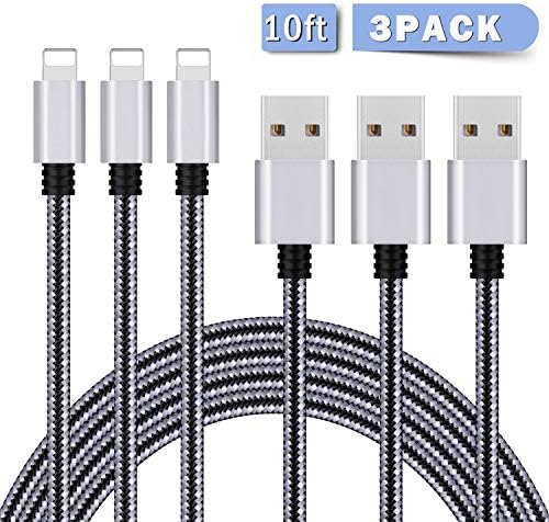 SOTONA Phone Charger, Lighting Cable 3Pack 10FT Long Nylon Braided Fast Charging USB Cable Cord Compatible with iPhone X 8 8Plus 7 7Plus 6s 6sPlus 6 6Plus SE 5 5s 5c iPad iPod and More