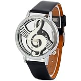 Sannysis Watches Note Music Notation Leather Quartz Wristwatch Black
