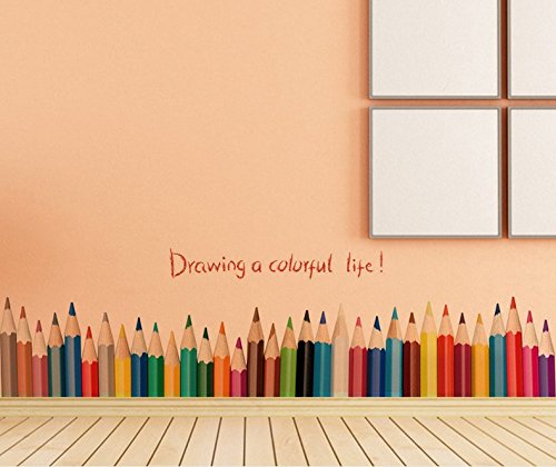 Ecloud Shop Beautiful living room colored pencil drawing baseboard sticker bedroom backdrop stickers