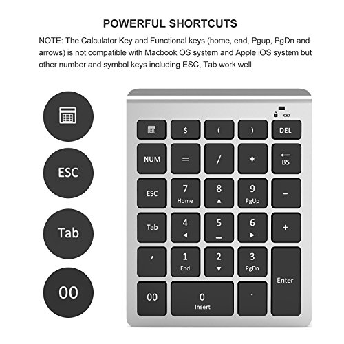 Wireless Number Pad, Vive Comb 28-Key External Numeric Keypad Slim Numpad Full Size with Shortcuts for Laptop, Desktop, PC, Notebook-Black and Silver - Thumbnail 3