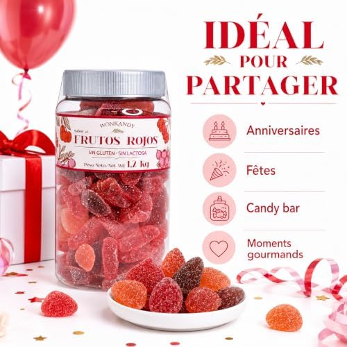 Wonkandy Bonbons Fruits Rouges 1,2 kg – Délicieuses Gommes Tendres aux Saveurs de Fruits des Bois – Format Familial pour Fêtes, Anniversaires et Candy Bar