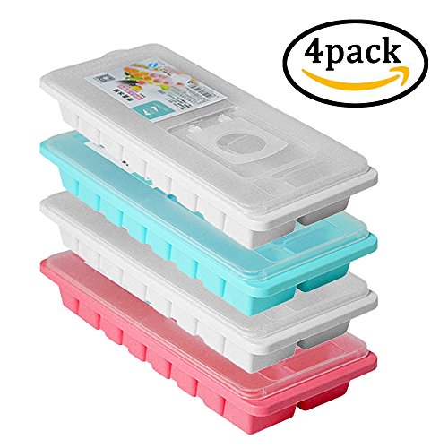 Ice Cube Trays with Flexible Lids-Easy Release 16 Ice Cubes Keep Ice Cube Fresh-Stackable Design-Save Fridge space