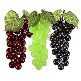 SENREAL 6 Bunches Artificial Grape Fake Grapes with Vines Lifelike Fruit Decorative for Kitchen Party Pub Home Cabinet Ornament(36 kernels)