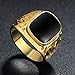 Star Jewelry Signet Pinky Ring With Black Square Enamel 18K Gold Plated For Men and Women Size 6-14