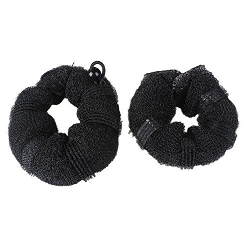 759Shop Hot Buns 2 Piece Magic Hair Styling Styler Twist Ring Former Shaper Doughnut Donut Chignon Bun Maker Clip Hair Curler Accessory Small & Large (Black)