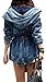 Streetwear Hooded Pocket Elastic Waist Blue Long Jean Trench Coat Overcoat Denim