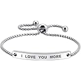 SOUSYOKYOSAM I Love You More Hand Stamped Bracelet Jewelry Gifts for Her Girlfriend Wife Classic Lettering, Happy Mothers Day Women