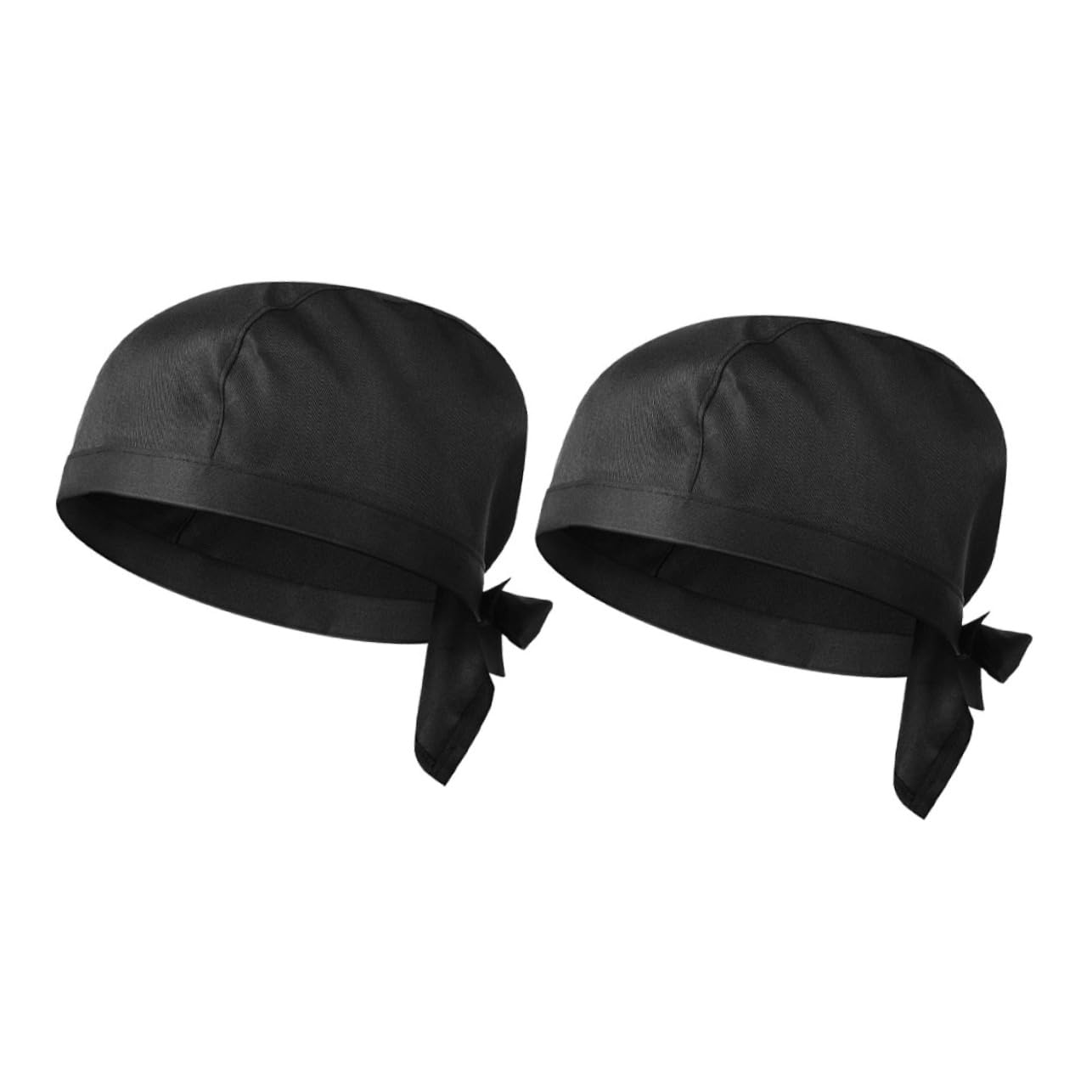 DEARMAMY 2pcs Unisex Chef Turban Hats Catering Skull Caps for Men and Women Soft Comfortable Chef Hat for Cooking Baking Restaurants Daily Fashion Black