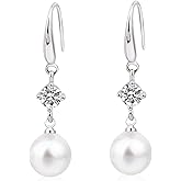 Peasimy Pearl Dangling Drop Earrings for Women Rhinestone Pearl Dangle Earrings Wedding Bridal Jewelry