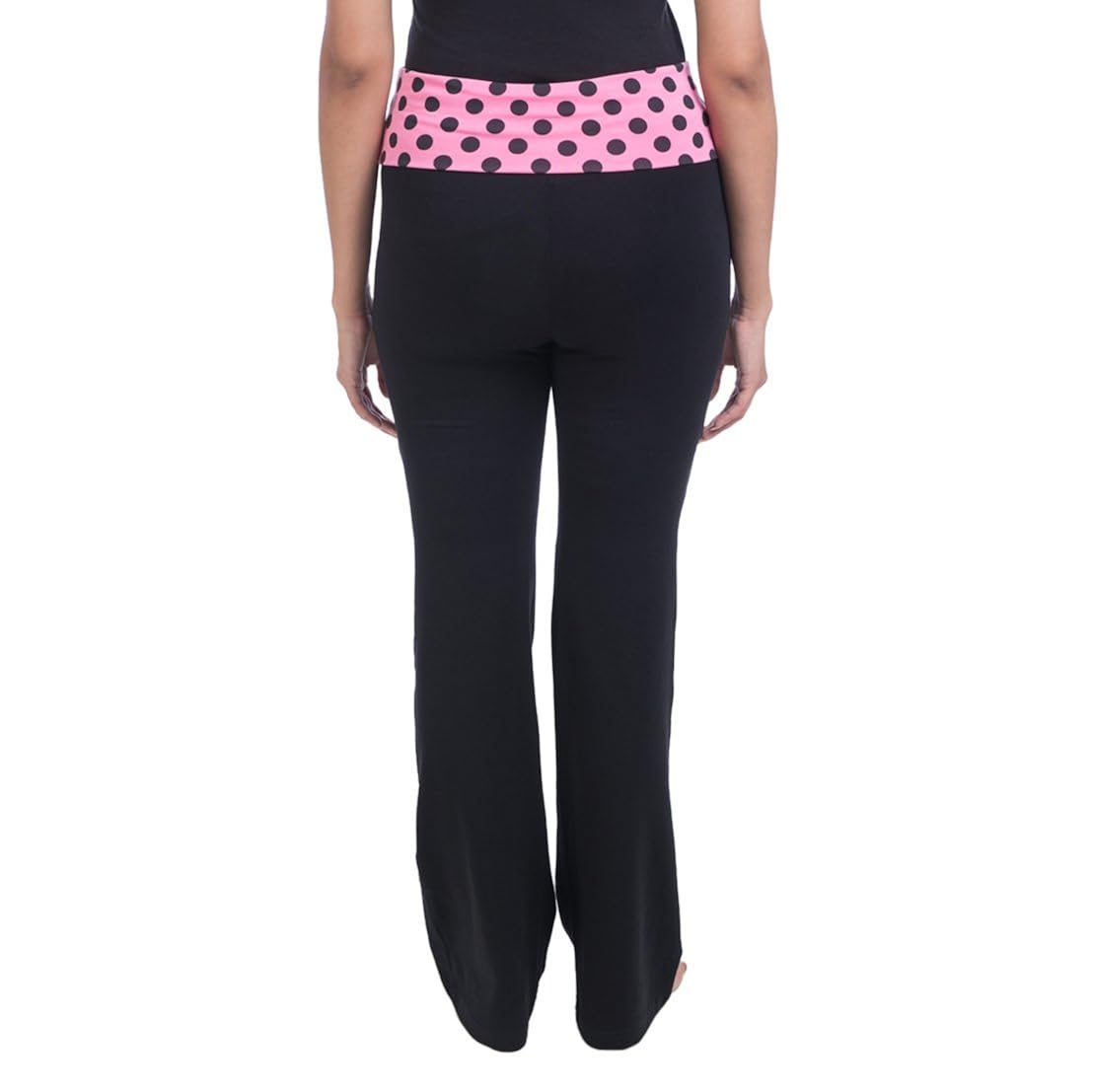 nite flite women's polka print black foldover yoga pants